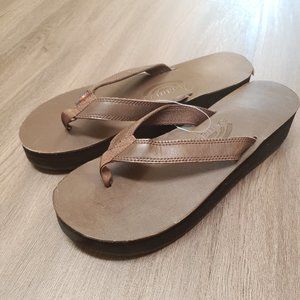 Rainbow Leather Platform Wedge Flip Flops